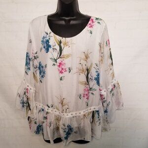 Tempo Paris silk floral blouse with frilly sleeves